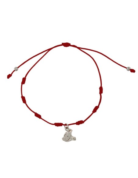 PUL-4942 - PULSERA DE 7 NUDOS ROJA CON MOTIVO DE PLATA MANOS DE 9 MM 