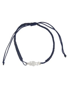 PULMA-10 - PULSERA DE MACRAMÉ AZUL CON MOTIVO DE PLATA TORICO DE 15 MM X 7 MM