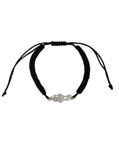 PULMA-10 - PULSERA DE MACRAMÉ AZUL CON MOTIVO DE PLATA TORICO DE 15 MM X 7 MM