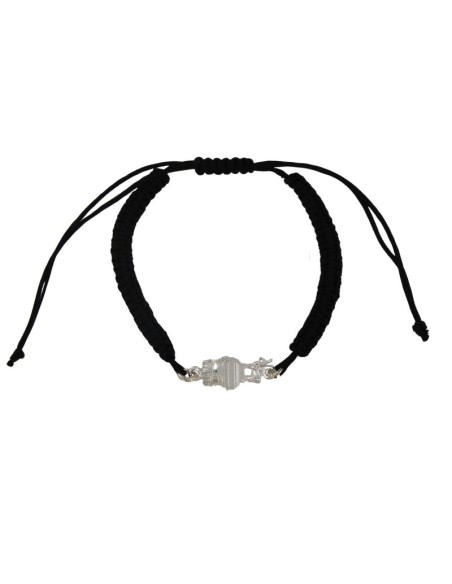 PULMA-10 - PULSERA DE MACRAMÉ AZUL CON MOTIVO DE PLATA TORICO DE 15 MM X 7 MM