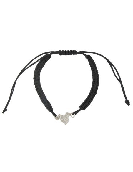 PULMA-9 - PULSERA DE MACRAMÉ NEGRO CON MOTIVO DE PLATA MANOS DE 9 MM 