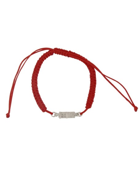 PULMA-8 - PULSERA DE MACRAMÉ ROJO CON MOTIVO DE PLATA TORRE DE 13 MM 