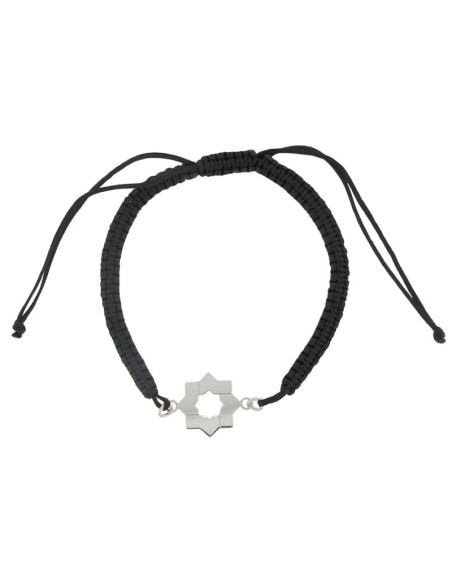 PULMA-7 - PULSERA DE MACRAMÉ NEGRO CON MOTIVO DE PLATA ESTRELLA MUDÉJAR DE 16 MM 