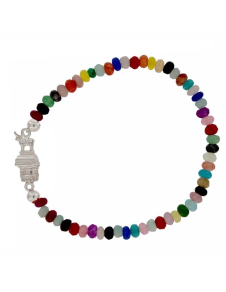 PUL-4931 - PULSERA ELÁSTICA CON PIEDRA MULTICOLOR DE 4 MM Y MOTIVO DE TORICO TERUEL DE 15 MM X 7 MM 