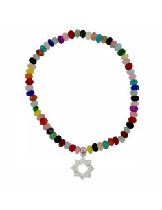 PUL-4927 - PULSERA ELÁSTICA CON PIEDRA MULTICOLOR DE 4 MM Y MOTIVO DE COLGANTE ESTRELLA MUDÉJAR DE 12 MM