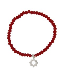 PUL-4662 - PULSERA ELÁSTICA CON PIEDRA ROJA DE 4 MM Y MOTIVO DE COLGANTE ESTRELLA MUDÉJAR DE 12 MM