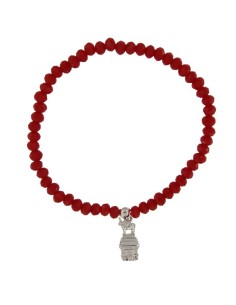 PUL-4661 - PULSERA ELÁSTICA CON PIEDRA ROJA DE 4 MM Y MOTIVO DE COLGANTE TORICO DE 13 MM X 5 MM