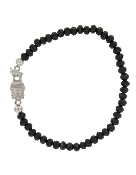 PUL-4617 - PULSERA ELÁSTICA CON PIEDRA NEGRA DE 4 MM Y MOTIVO DE TORICO TERUEL DE 15 MM X 7 MM 