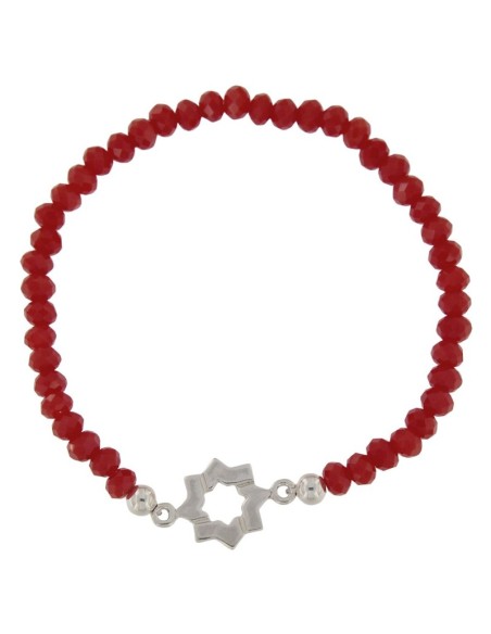 PUL-4612 - PULSERA ELÁSTICA CON PIEDRA ROJA DE 4 MM Y MOTIVO DE ESTRELLA MUDÉJAR TERUEL DE 12 MM