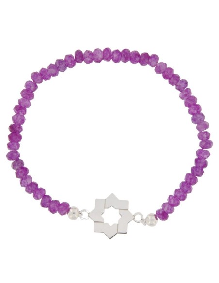PULE-18 - PULSERA ELÁSTICA CON MOTIVO DE ESTRELLA MUDÉJAR DE 14 MM Y PIEDRA DE COLOR + BOLA DE PLATA DE 4 MM