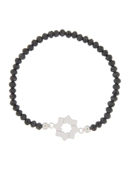 PULE-18 - PULSERA ELÁSTICA CON MOTIVO DE ESTRELLA MUDÉJAR DE 14 MM Y PIEDRA DE COLOR + BOLA DE PLATA DE 4 MM
