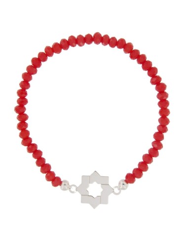 PULE-18 - PULSERA ELÁSTICA CON MOTIVO DE ESTRELLA MUDÉJAR DE 14 MM Y PIEDRA DE COLOR + BOLA DE PLATA DE 4 MM