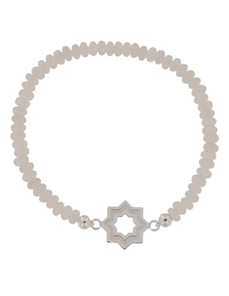 PULE-17 - PULSERA ELÁSTICA CON MOTIVO DE ESTRELLA MUDÉJAR SATINADA DE 14 MM Y PIEDRA DE COLOR + BOLA DE 4 MM