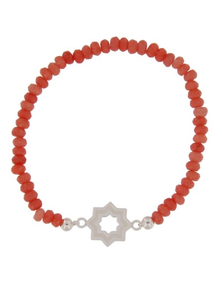 PULE-17 - PULSERA ELÁSTICA CON MOTIVO DE ESTRELLA MUDÉJAR SATINADA DE 14 MM Y PIEDRA DE COLOR + BOLA DE 4 MM