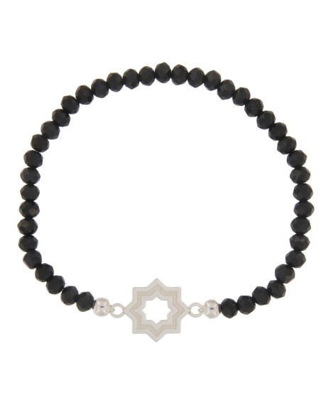 PULE-17 - PULSERA ELÁSTICA CON MOTIVO DE ESTRELLA MUDÉJAR SATINADA DE 14 MM Y PIEDRA DE COLOR + BOLA DE 4 MM