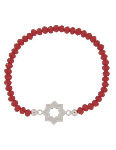 PULE-17 - PULSERA ELÁSTICA CON MOTIVO DE ESTRELLA MUDÉJAR SATINADA DE 14 MM Y PIEDRA DE COLOR + BOLA DE 4 MM