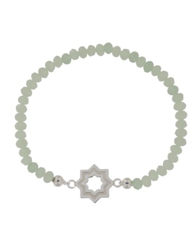 PULE-17 - PULSERA ELÁSTICA CON MOTIVO DE ESTRELLA MUDÉJAR SATINADA DE 14 MM Y PIEDRA DE COLOR + BOLA DE 4 MM
