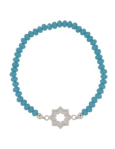 PULE-16 - PULSERA ELÁSTICA CON MOTIVO DE ESTRELLA MUDÉJAR DOBLE DE 14 MM Y PIEDRA DE COLOR + BOLA DE PLATA DE 4 MM