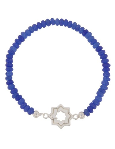 PULE-16 - PULSERA ELÁSTICA CON MOTIVO DE ESTRELLA MUDÉJAR DOBLE DE 14 MM Y PIEDRA DE COLOR + BOLA DE PLATA DE 4 MM