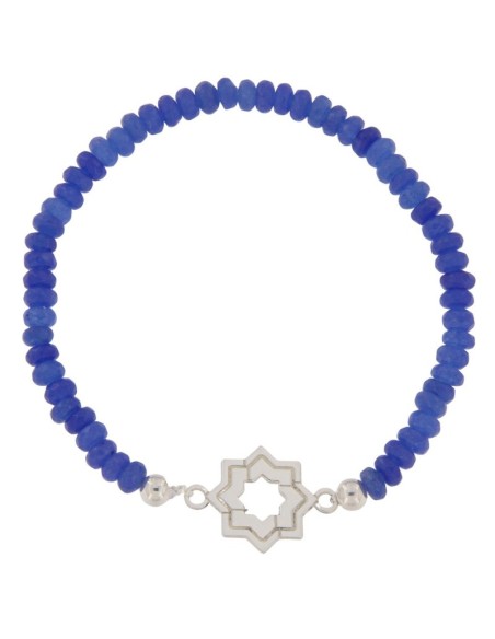 PULE-16 - PULSERA ELÁSTICA CON MOTIVO DE ESTRELLA MUDÉJAR DOBLE DE 14 MM Y PIEDRA DE COLOR + BOLA DE PLATA DE 4 MM