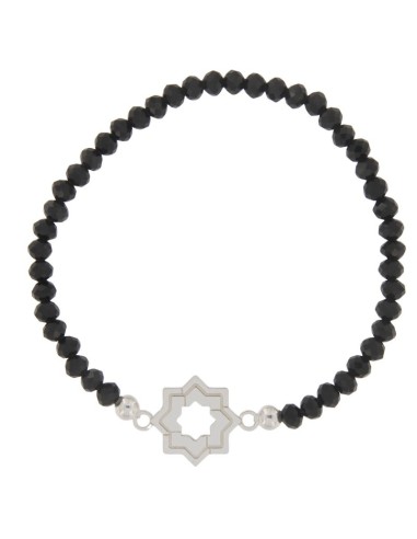 PULE-16 - PULSERA ELÁSTICA CON MOTIVO DE ESTRELLA MUDÉJAR DOBLE DE 14 MM Y PIEDRA DE COLOR + BOLA DE PLATA DE 4 MM
