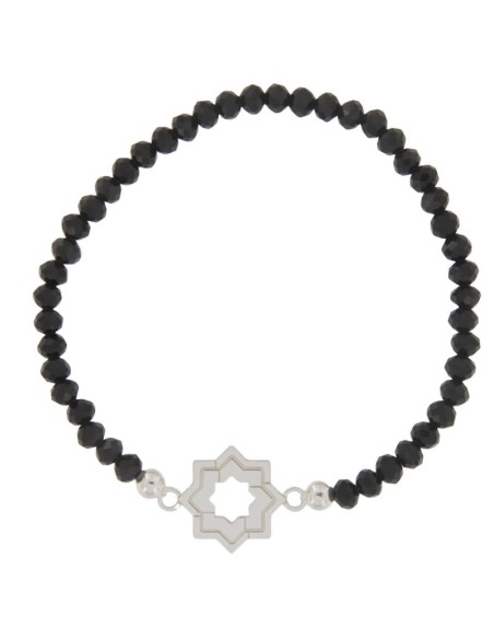 PULE-16 - PULSERA ELÁSTICA CON MOTIVO DE ESTRELLA MUDÉJAR DOBLE DE 14 MM Y PIEDRA DE COLOR + BOLA DE PLATA DE 4 MM