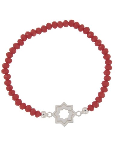PULE-16 - PULSERA ELÁSTICA CON MOTIVO DE ESTRELLA MUDÉJAR DOBLE DE 14 MM Y PIEDRA DE COLOR + BOLA DE PLATA DE 4 MM