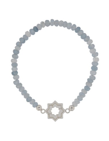 PULE-16 - PULSERA ELÁSTICA CON MOTIVO DE ESTRELLA MUDÉJAR DOBLE DE 14 MM Y PIEDRA DE COLOR + BOLA DE PLATA DE 4 MM