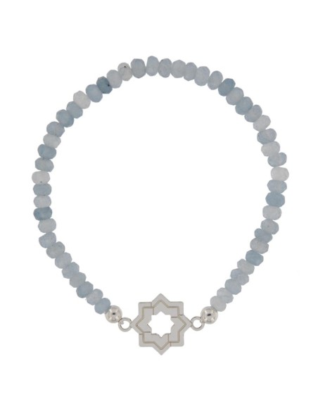 PULE-16 - PULSERA ELÁSTICA CON MOTIVO DE ESTRELLA MUDÉJAR DOBLE DE 14 MM Y PIEDRA DE COLOR + BOLA DE PLATA DE 4 MM