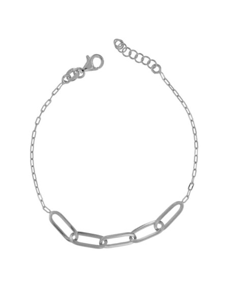 PUL-5021 - PULSERA DE PLATA CON OVALOS ENTRELAZADOS DE 17 CM + ALARGADOR