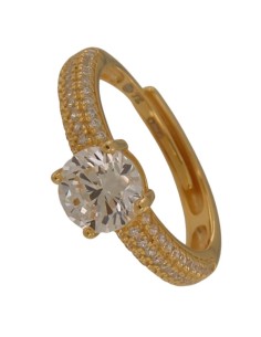 S-2254 - SORTIJA DE PLATA CHAPADA EN ORO CON CIRCONITA Y PIEDRA DE 7 MM CON ABERTURA TRASERA