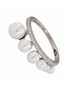 S-1920 - SORTIJA DE PLATA CON TIRA DE CIRCONITA Y PERLA DE DIFERENTES TAMAÑOS