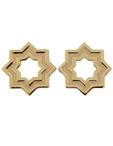 P-5261DO - PENDIENTE CHAPADO EN ORO DE ESTRELLA MUDÉJAR SATINADA 12 MM