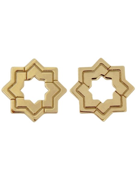 P-5262DO - PENDIENTE CHAPADO ORO DE ESTRELLA MUDÉJAR DOBLE LISA 12 MM