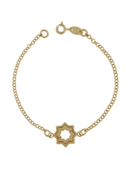 PUL-4213DO - PULSERA CHAPADA ORO LÁSER ESTRELLA MUDÉJAR DOBLE LISA 14 MM DE 18 CM