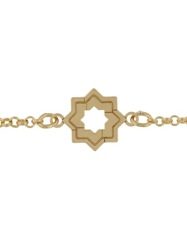PUL-4213DO - PULSERA CHAPADA ORO LÁSER ESTRELLA MUDÉJAR DOBLE LISA 14 MM DE 18 CM
