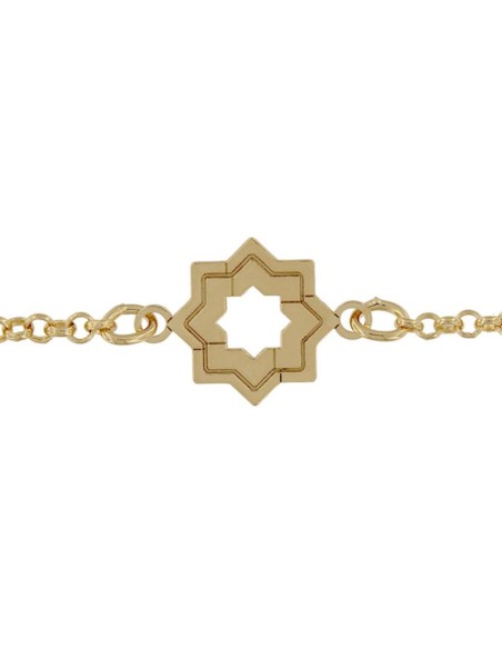 PUL-4213DO - PULSERA CHAPADA ORO LÁSER ESTRELLA MUDÉJAR DOBLE LISA 14 MM DE 18 CM