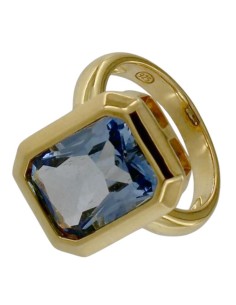 S-2277 - SORTIJA DE PLATA CHAPADA EN ORO CON PIEDRA AZUL DE 10 MM X 14 MM