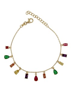 PUL-5114 - PULSERA DE PLATA CHAPADA EN ORO CON PEIDRAS DE COLOR DE 17 CM + ALRAGDOR