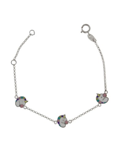 PUL-4747 - PULSERA DE PLATA CON MOTIVOS DE UNICORNIO CON ESMALTE DE COLORES DE 14 CM + ALARGADOR