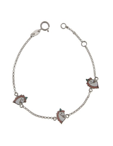 PUL-4745 - PULSERA DE PLATA CON MOTIVOS DE UNICORNIOS DE 13,5 CM + ALARGADOR