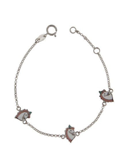 PUL-4745 - PULSERA DE PLATA CON MOTIVOS DE UNICORNIOS DE 13,5 CM + ALARGADOR