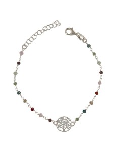 PUL-5130 - PULSERA DE PLATA CON PIEDRAS DE COLOR Y MOTIVO DE ÁRBOL DE LA VIDA DE 16 CM + ALARGADOR