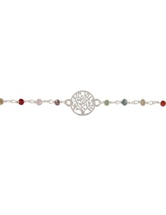 PUL-5130 - PULSERA DE PLATA CON PIEDRAS DE COLOR Y MOTIVO DE ÁRBOL DE LA VIDA DE 16 CM + ALARGADOR 2