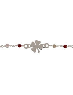 PUL-5131 - PULSERA DE PLATA CON PIEDRAS DE COLOR Y MOTIVO DE TRÉBOL DE 16 CM + ALARGADOR 2