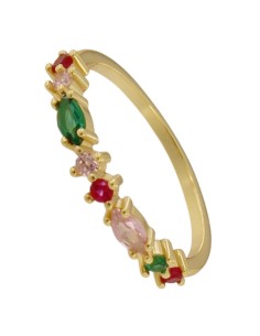 S-2341 - SORTIJA DE PLATA CHAPADO EN ORO CON PIEDRAS DE COLOR 