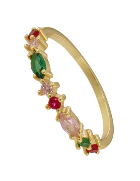 S-2341 - SORTIJA DE PLATA CHAPADO EN ORO CON PIEDRAS DE COLOR 