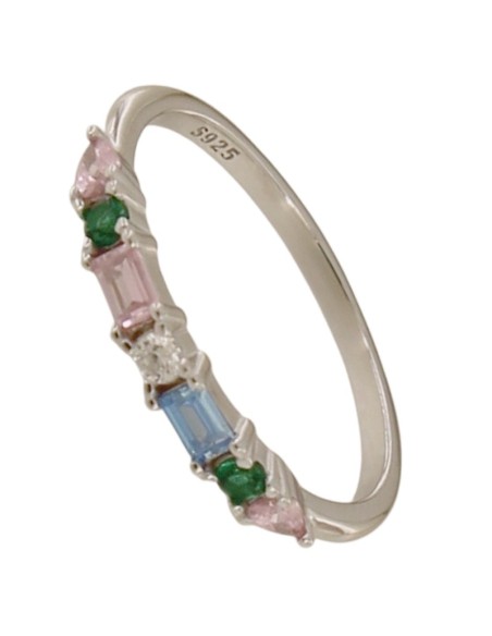 S-2339 - SORTIJA DE PLATA CON PIEDRAS DE COLORES 