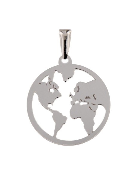 COLG-847 - COLGANTE DE PLATA DEL MAPA MUNDO DE 34 MM