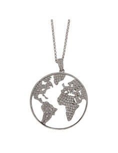 COLG-850 - COLGANTE DE PLATA MAPA MUNDI CON CIRCONITA DE 32 MM